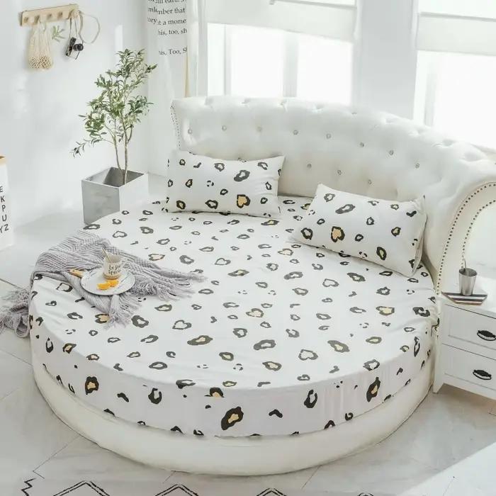 Drap-housse de lit rond 100% coton avec impression