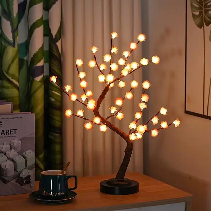 Lampe de Table en Forme d'Arbre à LED Rose