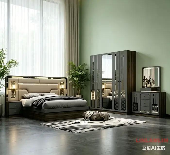 Lit double MANBAS – Ensemble de chambre à coucher de style turc de luxe avec matelas en latex
