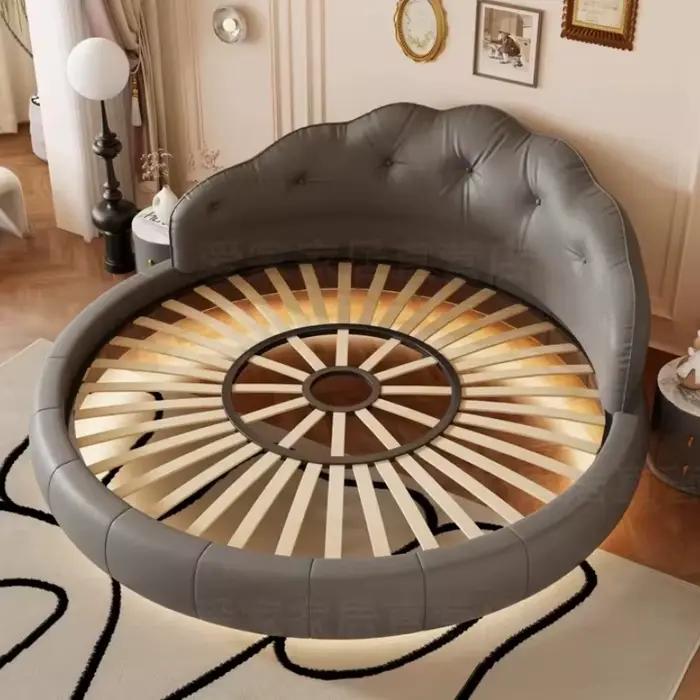 Lit rond de luxe crème avec dossier souple blanc pour 2 personnes