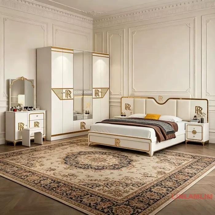 Ensemble de meubles de chambre à coucher moderne MANBAS 6 pièces avec cadre de lit