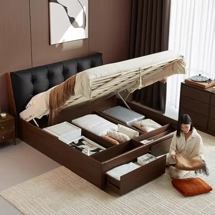 Lits uniques Vintage rangement en bois lit français pleine taille boîte De rembourrage cadre Cama De Lujo Para dortoir meubles De chambre