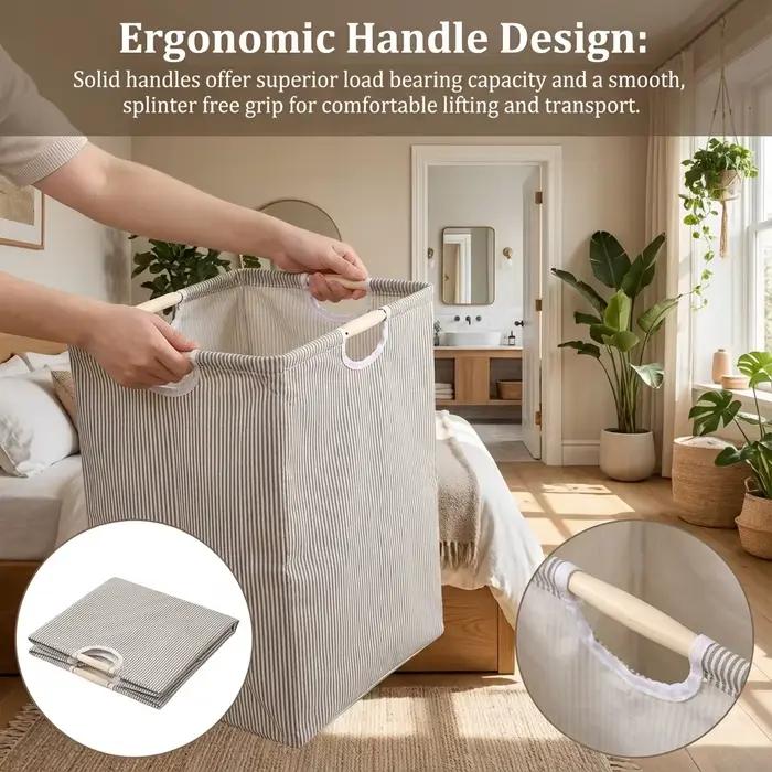 Panier à linge pliable en coton et lin avec poignées pour chambre à coucher
