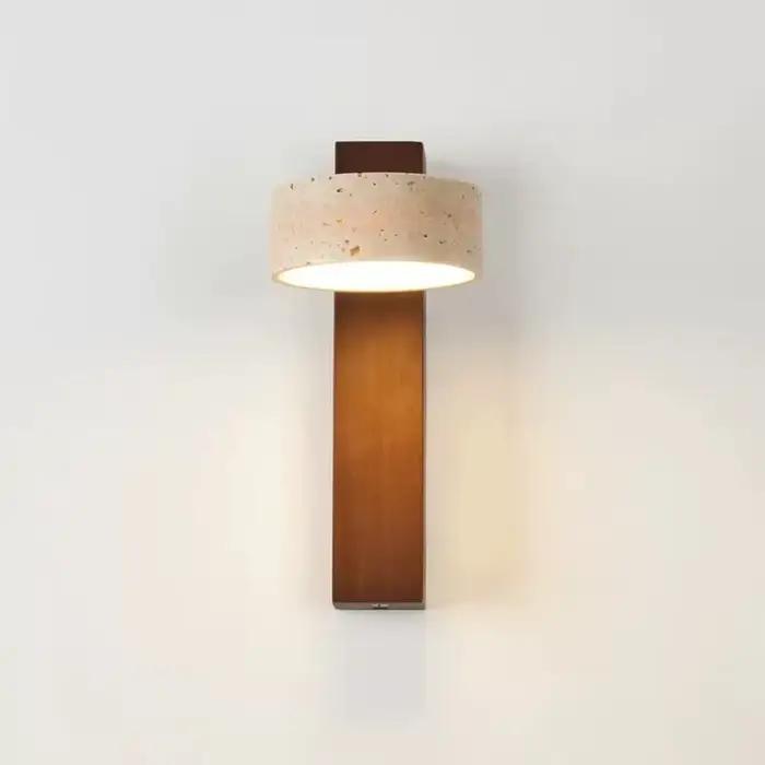 Applique murale de chevet de chambre à coucher de Style crème avec interrupteur à tirer fil rotatif lumière LED pierre chez l'habitant bûche bois de noyer doux vers le bas lumières