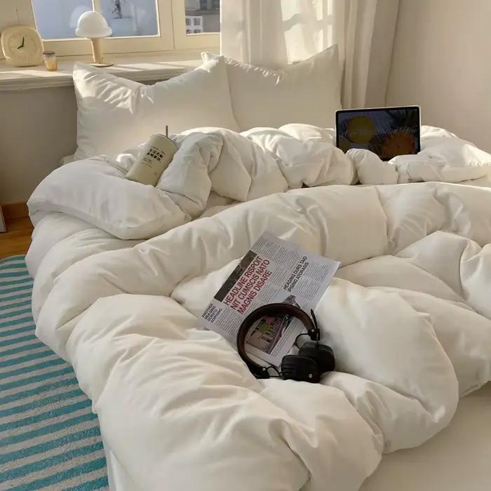 Parure de lit en coton 4 pièces avec drap plat