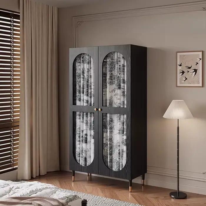 Armoire De rangement en verre moderne en bois Vintage noir chambre