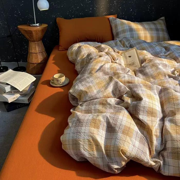 Parure de lit de beauté de haute qualité, housse de couette à carreaux, ensemble de draps avec taies d'oreiller, dortoir pour adultes, taille Queen, décoration de maison d'hiver