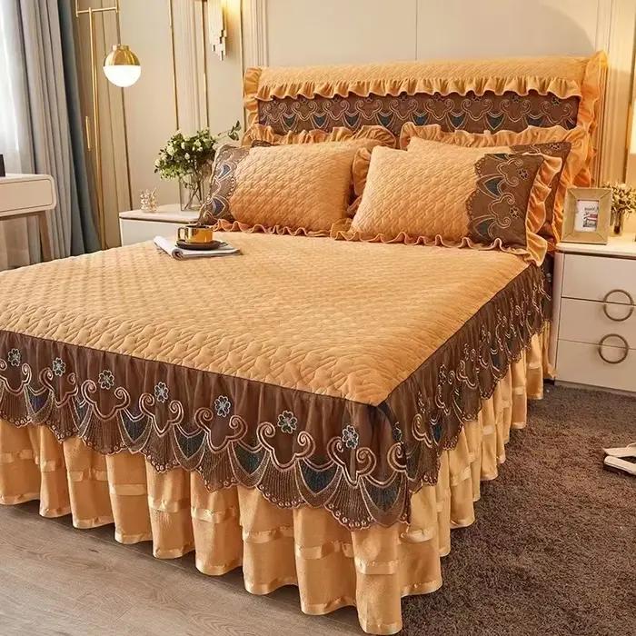 Jupe de lit matelassée en velours épais de luxe