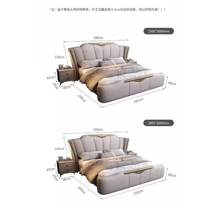 Lit Double Luxe Moderne avec Tête de Lit Rembourrée 200x220cm