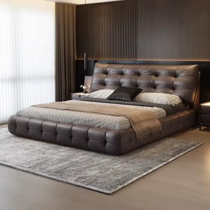 Matrice King Size lit en cuir luxe boîte cadre plate-forme lit minimaliste tête De lit Camas De Matrimonio dortoir meubles De maison