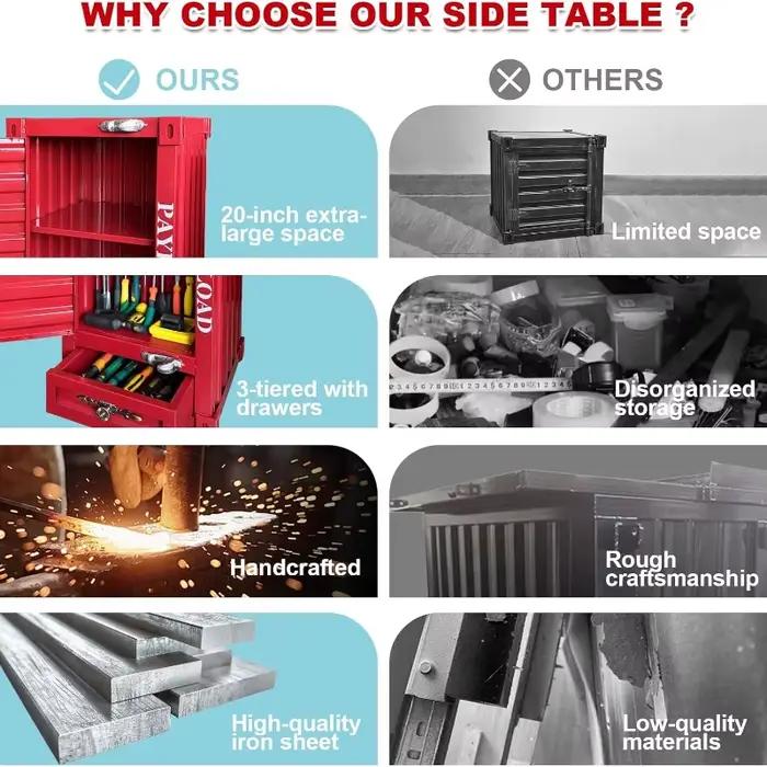 Table d'appoint avec conteneur en métal