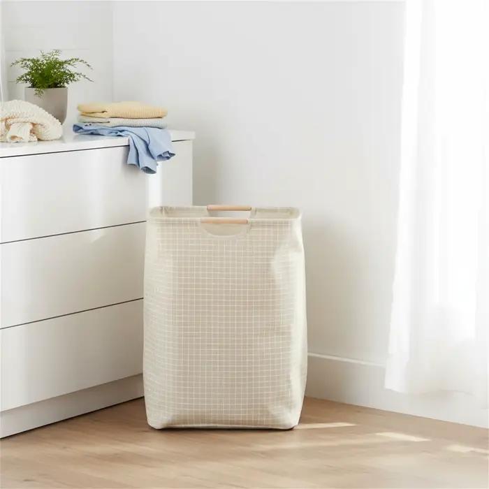 Panier à linge pliable en coton et lin avec poignées pour chambre à coucher