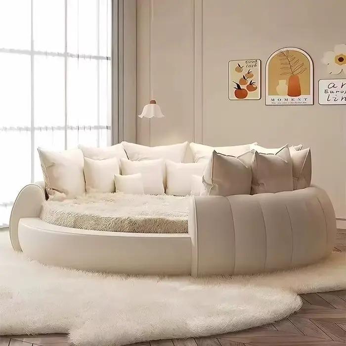Lit Rond Esthétique avec Tête de Lit Rembourrée