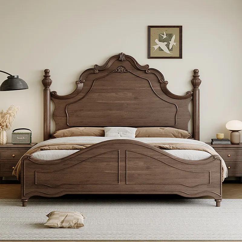 Lit King Size avec Rangement pour Adultes, Style Vintage Esthétique, 180x200cm, avec Système de Sout