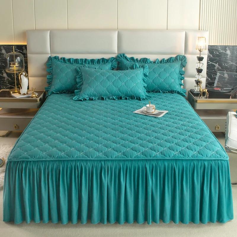 Jupe de lit matelassée de style campagnard américain, couleur unie, avec volants, protège-matelas, h