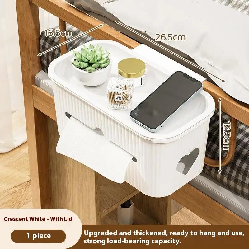 Panier de rangement de chevet avec couvercle, support de téléphone pour tête de lit de dortoir étudi