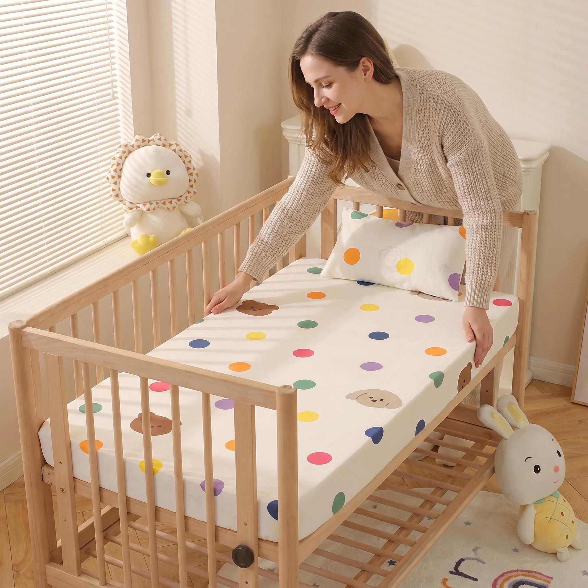 Drap de lit en coton imprimé dessin animé pour bébé, housse de matelas, drap de lit doux et respectu