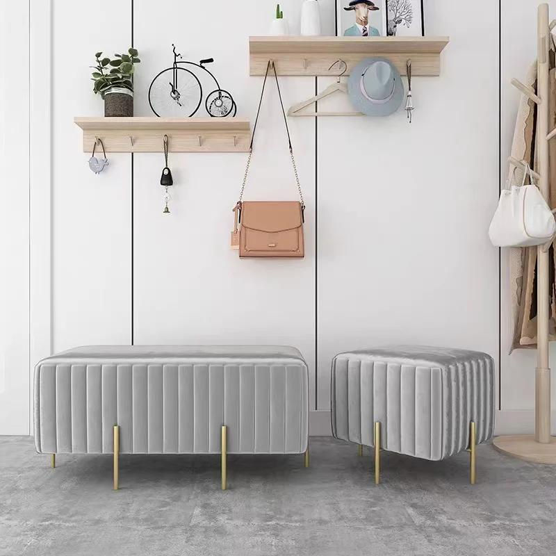 Tabouret de canapé Long avec pieds en métal, nouveau Design moderne, chaise nordique Simple en tissu