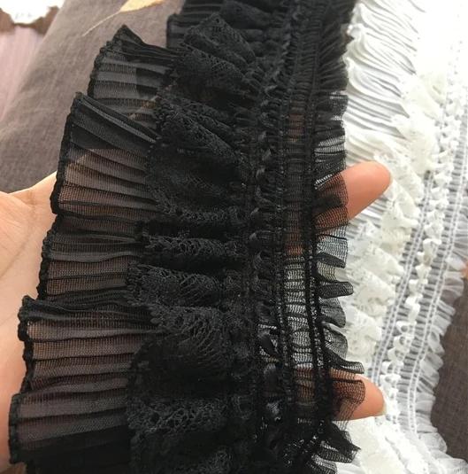 Jupe en dentelle noire et blanche, rideau plissé élastique, jupe de lit, bordure en dentelle pour vê