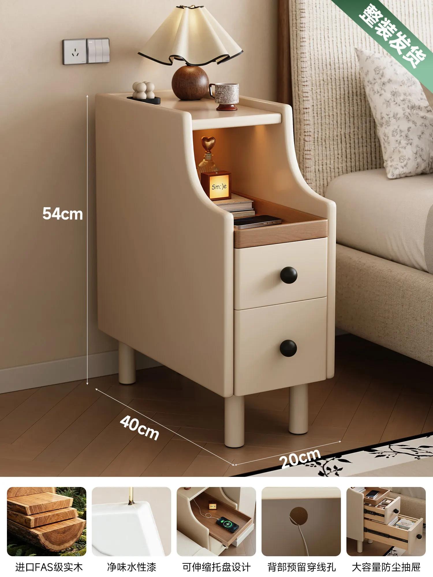 Table de chevet en bois moderne avec tiroir, blanche, étroite, petit rangement, chargeur intégré, Me