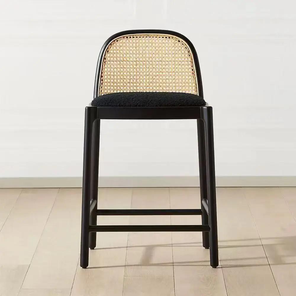 Tabourets de Bar en rotin au Design nordique moderne, tabouret de comptoir en bois en tissu Teddy, c