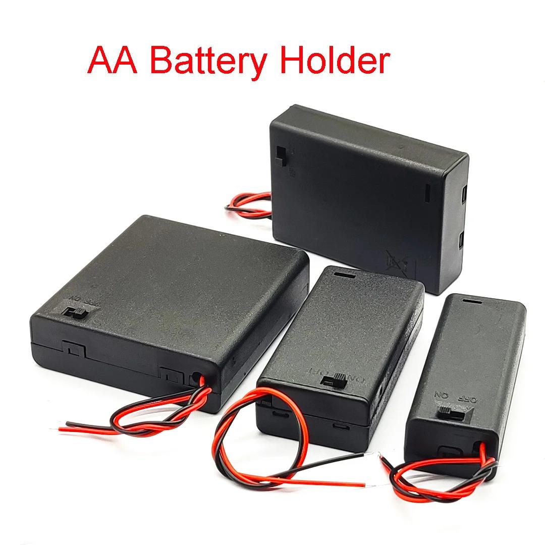 Support de batterie AA 1/2/3/4 emplacements, boîte de rangement de piles AA 1.5V/3V/4.5V/6V avec fils, interrupteur marche/arrêt, bouchon à vis, couvercle arrière