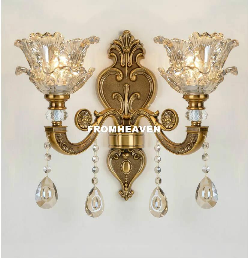 Nouvellement moderne européen couleur Bronze luxe en alliage de Zinc cristal appliques murales chambre lampes de chevet allée applique décoration de la maison