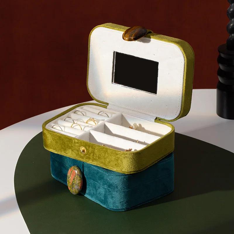 Boîte à bijoux en velours, boîte de rangement portable de luxe, boîte organisatrice pour boucles d'oreilles, bracelets, colliers, bagues, étui de rangement pour bijoux de voyage