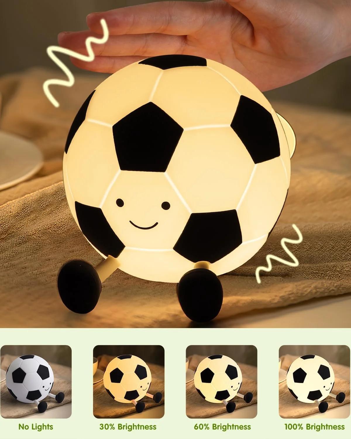 Veilleuse de football pour enfants, lampe de football de dessin animé, veilleuse avec lampe de chevet rechargeable à intensité variable à 8 niveaux, veilleuse cadeaux