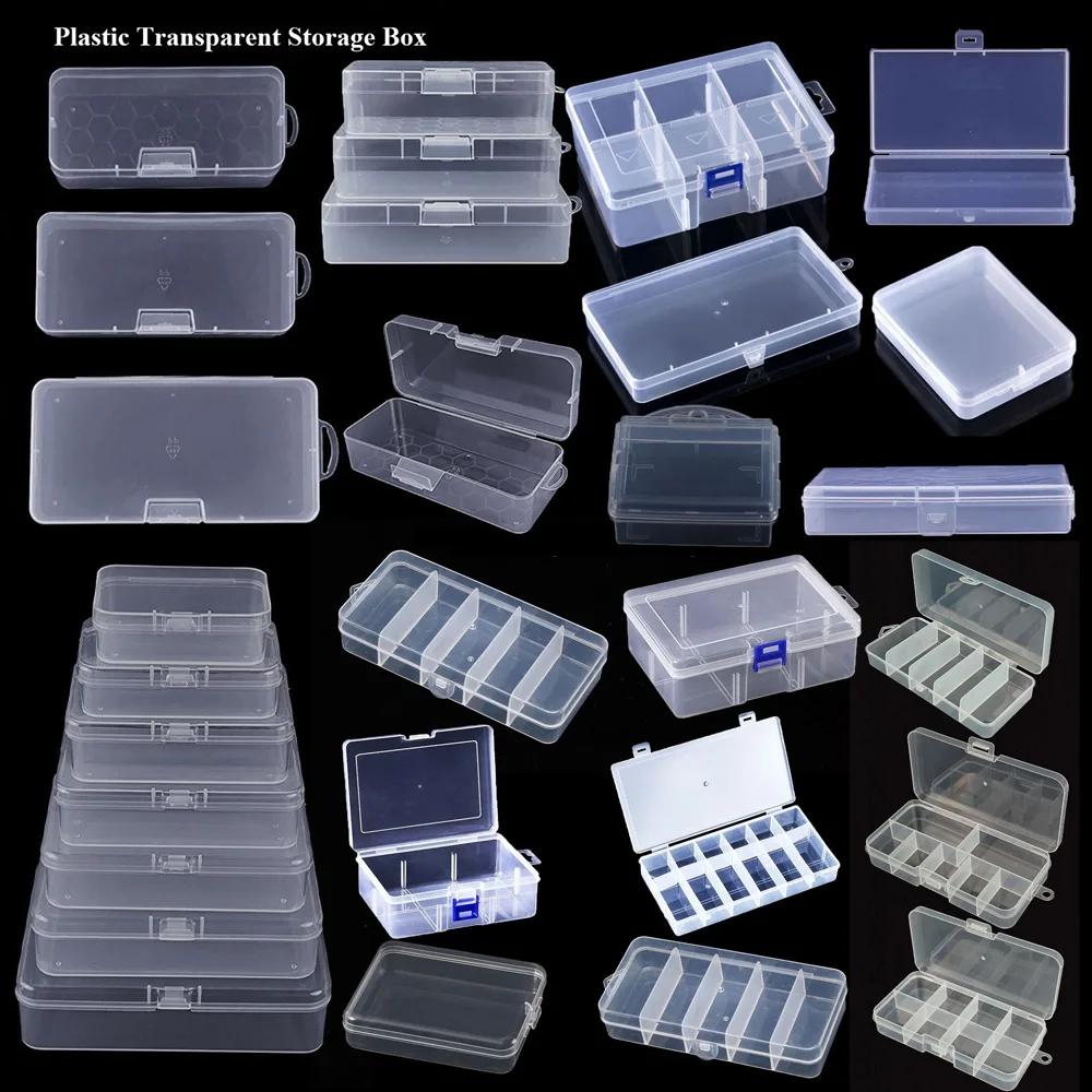 Boîte de rangement carrée en plastique transparent, conteneur pour bijoux, perles, outils de pêche, accessoires, petits objets