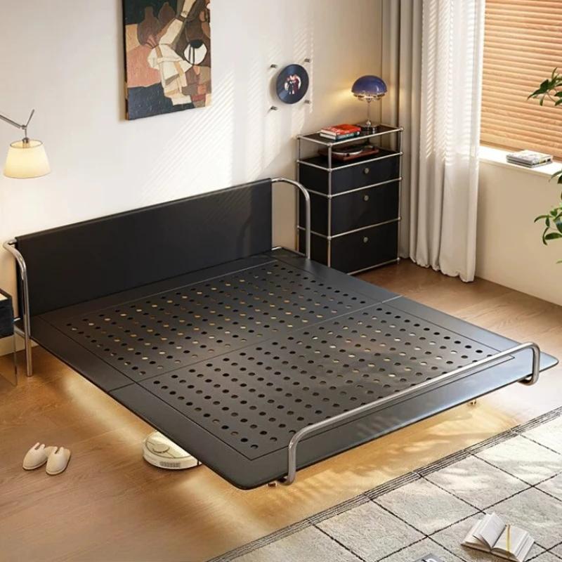 Lit 180x200 200x200 200x220cm Moderne de Luxe Suspendu en Acier Carbone, Lits et Cadres de Lit pour Chambre à Coucher, Lit Double Queen en Cuir Véritable