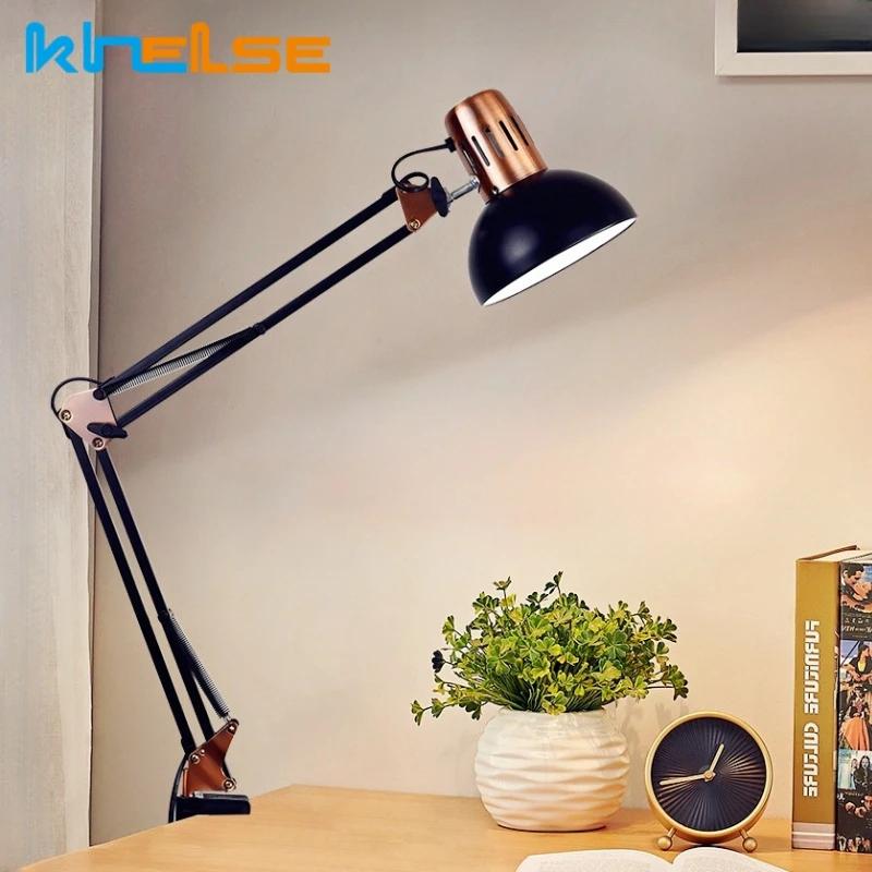 Lampe de Table LED pliable industrielle avec pince E27 bras oscillant télescopique lampe de lecture pour dortoir chevet chambre d'enfant lampe de bureau