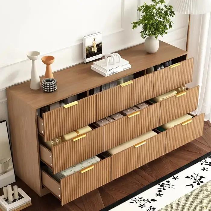 Commode à 9 tiroirs pour chambre à coucher avec tiroirs profonds, commode en bois de 63 pouces de la