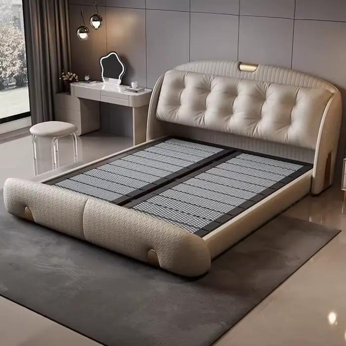 Lit moderne pour chambre à coucher, table de chevet, tête de lit rembourrée, lits jumeaux, lit de lu