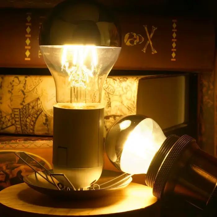 Miroir argent rétro Edison ampoule LED E14 E27 4W G45 A60 ST64 G80 G95 Vintage Filament Lampada lamp