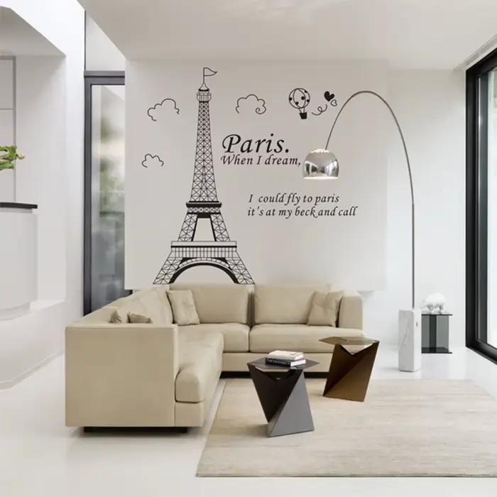Papier peint romantique avec belle vue de la France, Paris, Tour Eiffel, Stickers muraux, Art Decor,