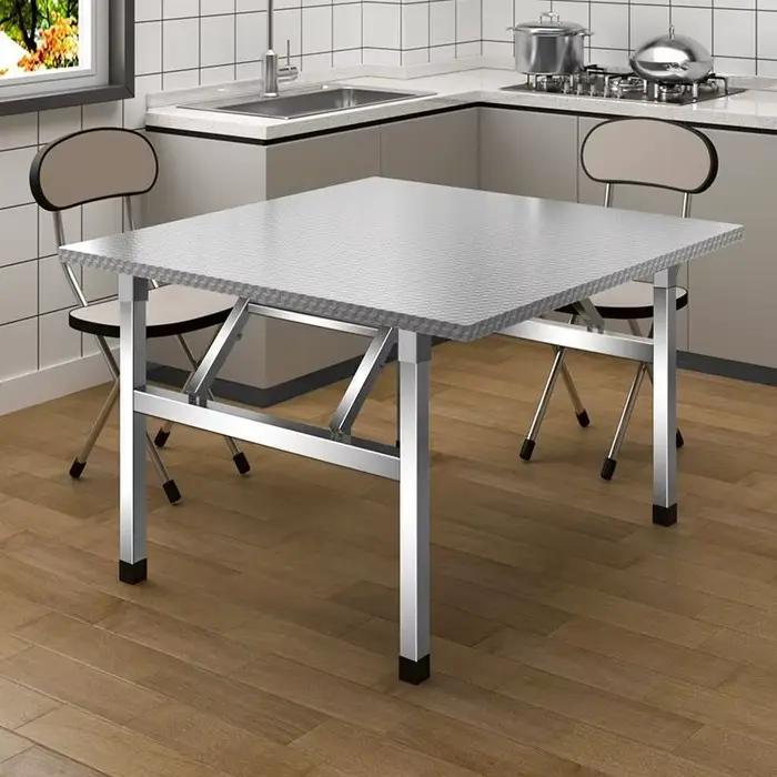 Table pliante en acier inoxydable, table à manger carrée pour la maison, portable pour l'extérieur,