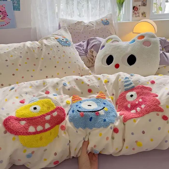 Parure de lit brodée d'animaux de dessin animé, pour adultes et enfants, drap-housse plat mignon ave
