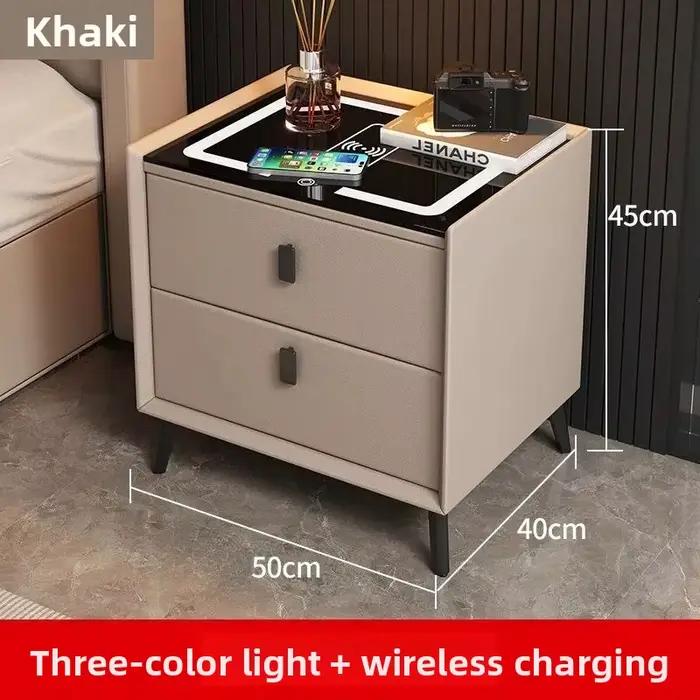 Table de chevet intelligente multifonctionnelle avec chargeur sans fil, lampe de chevet LED avec ver