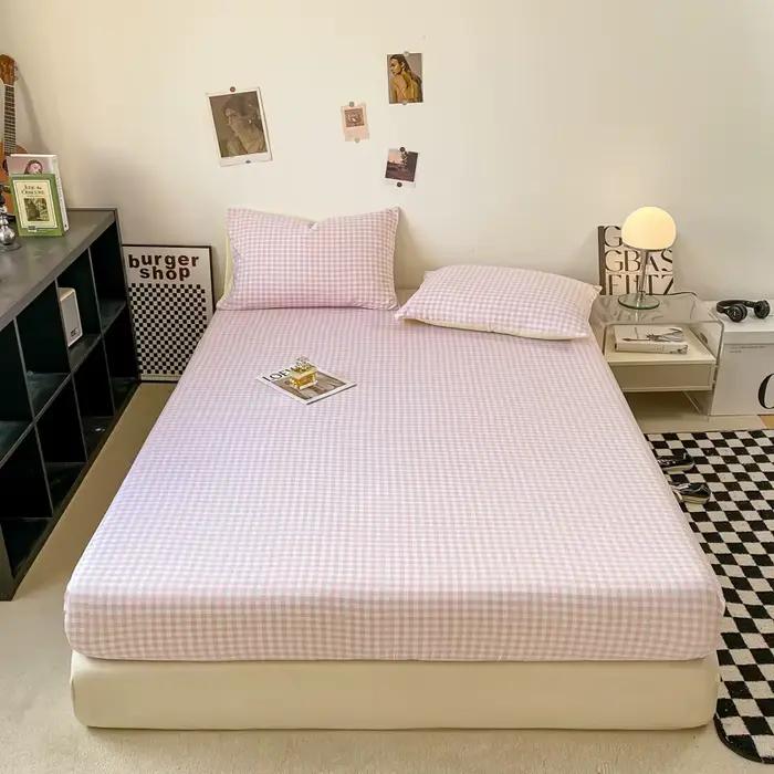 Drap-housse de Style à carreaux, couvre-lit élastique doux pour la peau, pour filles et garçons, cou