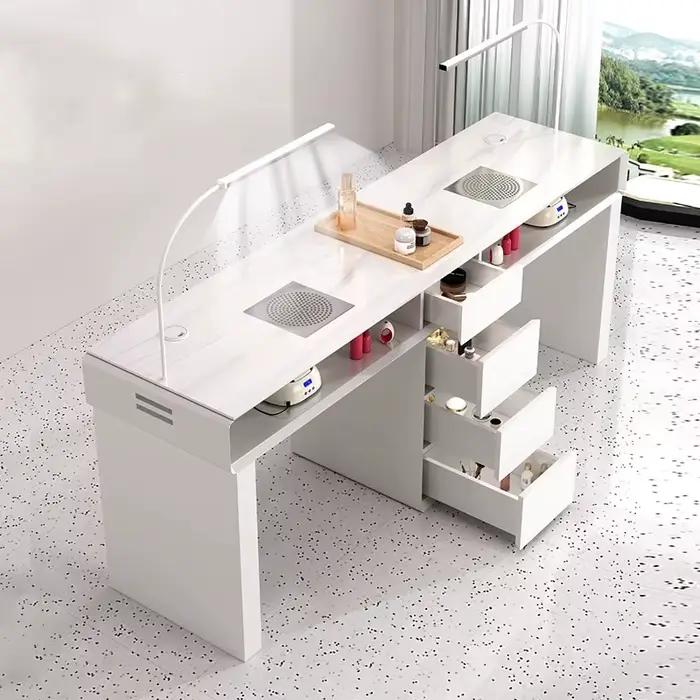 Table à ongles classique de luxe avec dessus en marbre moderne et léger, bureau à ongles nordique, T