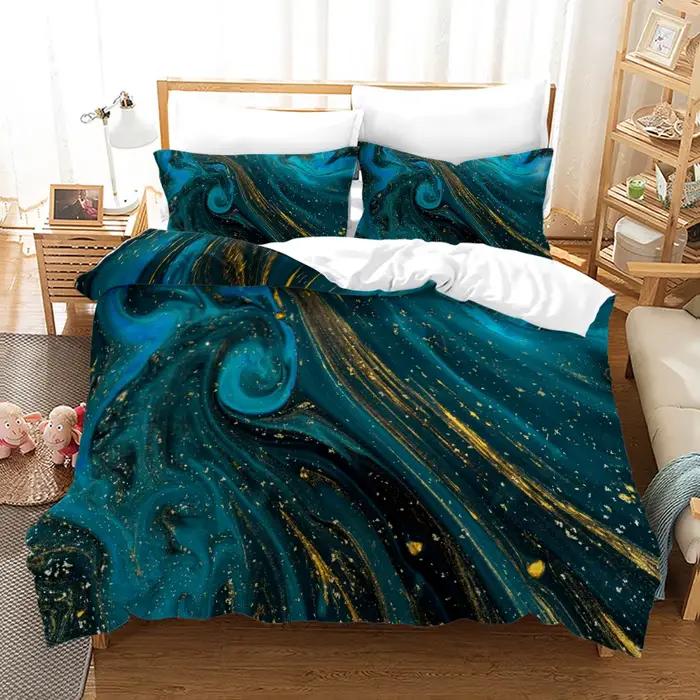 Parure de lit en marbre vert imprimé en 3D, housse de couette confortable et lisse, Queen Twin, Doub