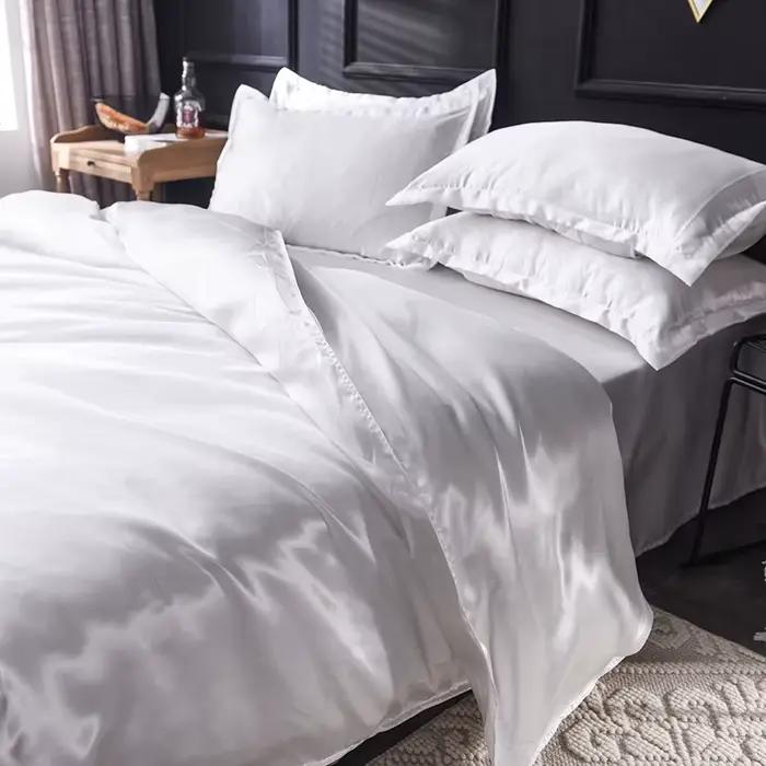 Parure de lit en soie unie, avec drap de lit, housse de couette, taie d'oreiller, en Satin, pour Cou