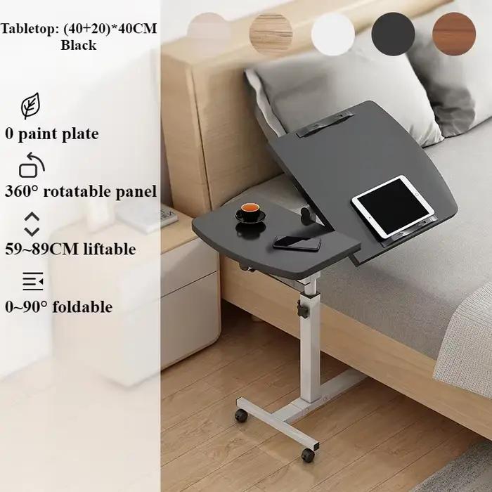 Bureau de chevet, bureau pour ordinateur portable avec tiroirs, 360 ° Planche rotative, doubles ba