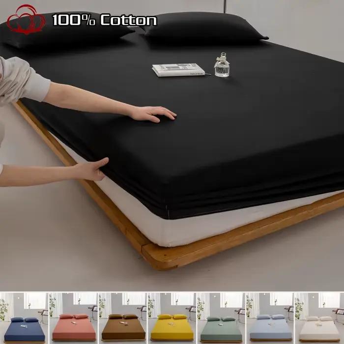 Drap-housse en coton doux, taille simple, double, king, queen, avec bande élastique, drap de lit, li