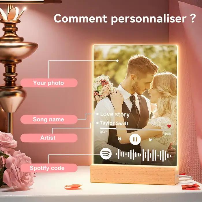 Lampe personnalisée Spotify avec photo, plaque de chanson personnalisée, cadeau d'anniversaire roman