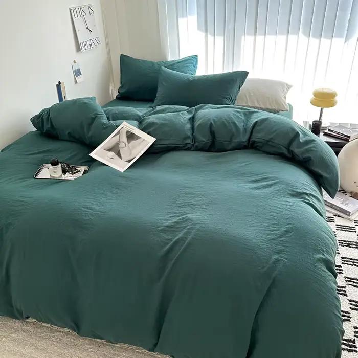 Ensemble de literie en coton, linge de lit solide, avec drap, housse de couette, taie d'oreiller, po