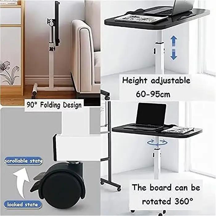 Bureau de chevet, bureau pour ordinateur portable avec tiroirs, 360 ° Planche rotative, doubles ba