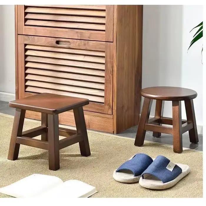 Petit tabouret chinois moderne en bois massif de couleur noyer, tabourets à langer pour chaussures d