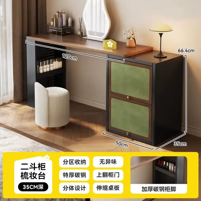 Coiffeuse télescopique verte pour femme avec miroir intégré, mobilier de chambre confortable pour ch